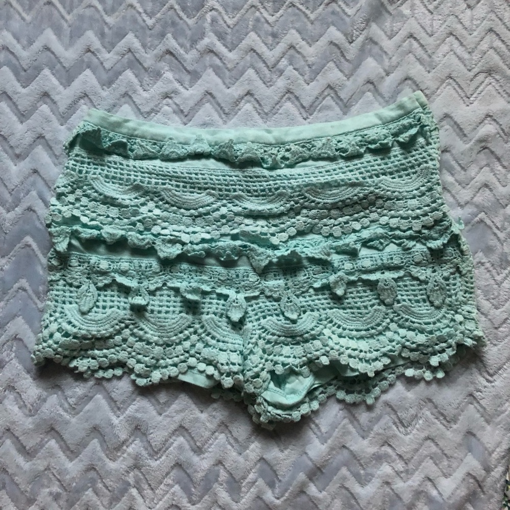 Baby blue crochet shorts